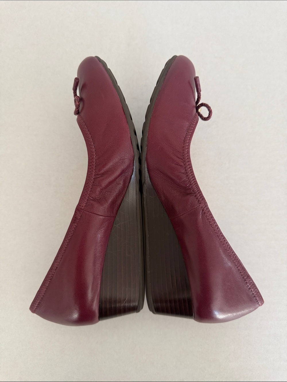 Cole Haan Zinfandel Leather Tali Grand Lace Wedges Bow Quilted Burgundy Sz 8 - Picture 10 of 15